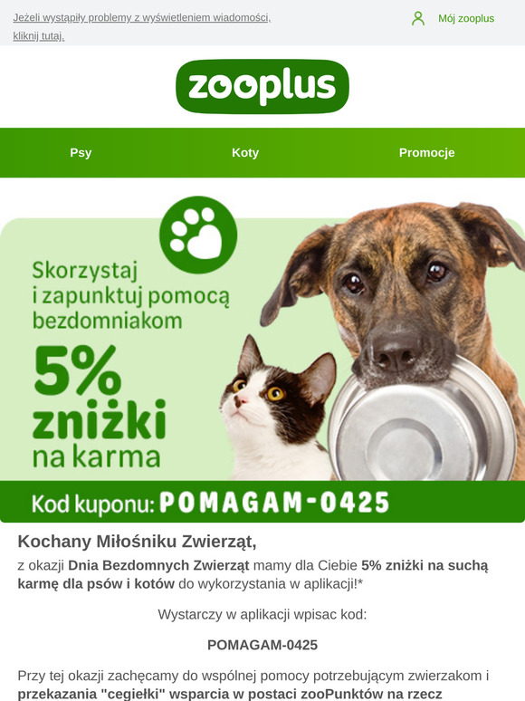 5% zniżki na suchą karmę dla psów i kotów!