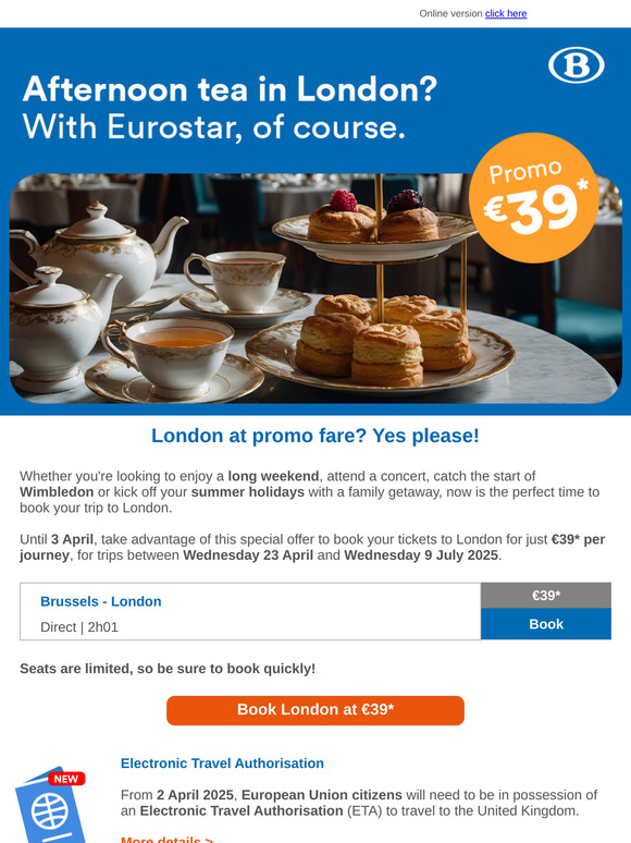 Eurostar Promotion: London €39 and Paris €25