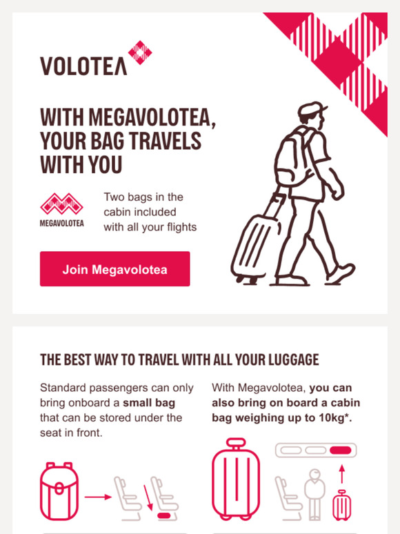 Bring your cabin bag on board for free with Megavolotea