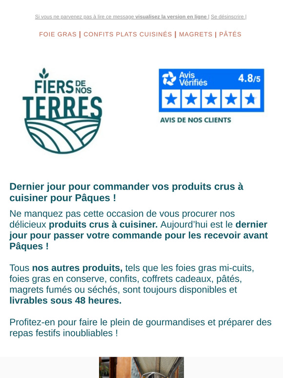 Dernier jour pour commander vos produits crus à cuisiner pour Pâques !