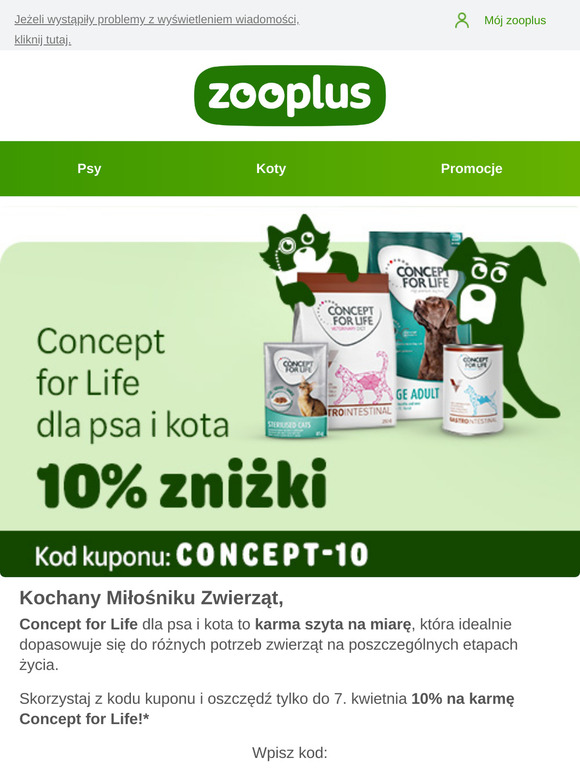 10% zniżki na karmy Concept for Life!