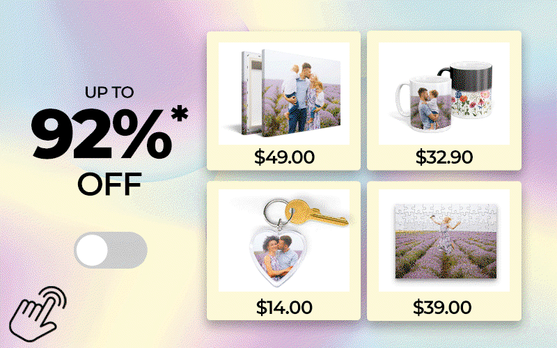Up to 92%* off on Photo Gifts!