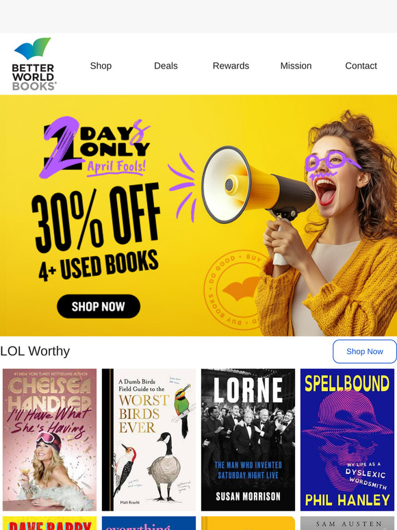 😱No Joke—30% Off Used Books ENDS TODAY!