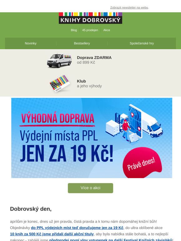 Doručení objednávek do PPL výdejen za 19 Kč