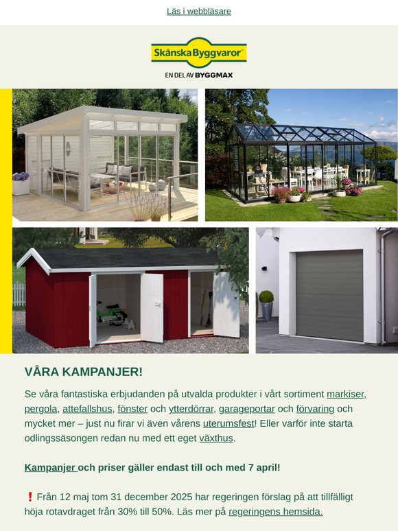 Passa på innan 7:e april.❗50% på limträstommen vid köp av ett komplett uterum och upp till 20% på växthus.