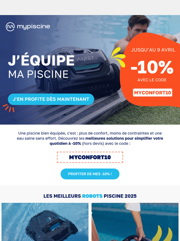 -10% sur Robots, Bâches et Chauffages Piscine 💧