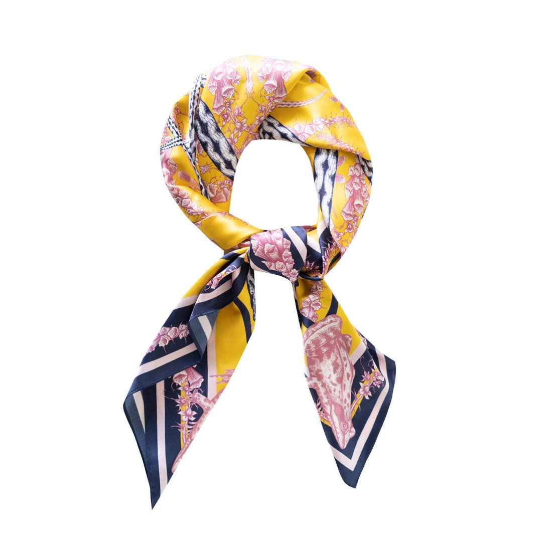 Image of Jenny Kate Merrivale 100% Silk Scarf Yellow 90 X 90 cm