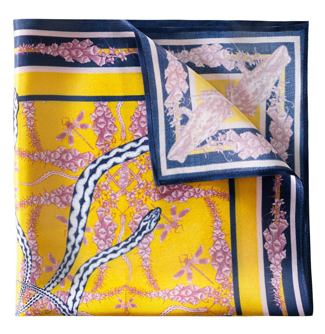 Image of Jenny Kate Merrivale 100% Silk Pocket Square Yellow 40 X 40 cm
