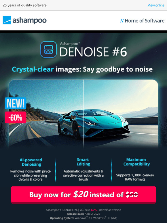 Out Now: 60% discount - Ashampoo DENOISE #6