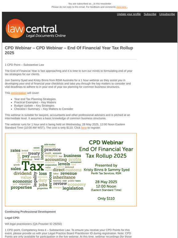 CPD Webinar – End Of Financial Year Tax Rollup 2025