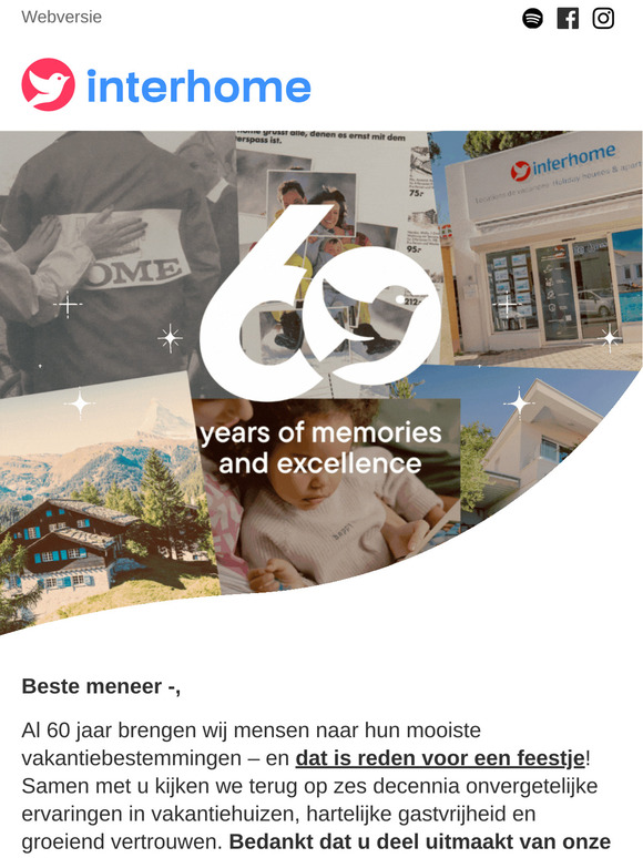 🎉 60 jaar Interhome – EUR 60 korting 🎉