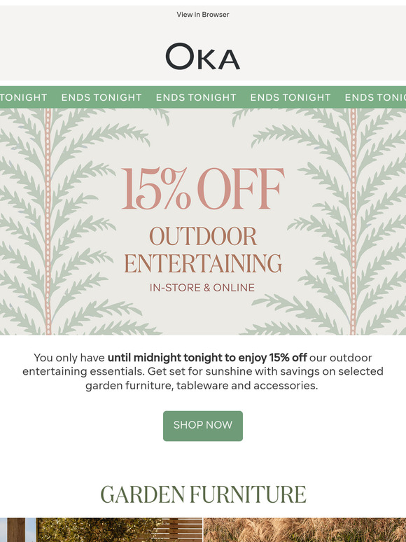 15% off Outdoor Entertaining Ends Tonight