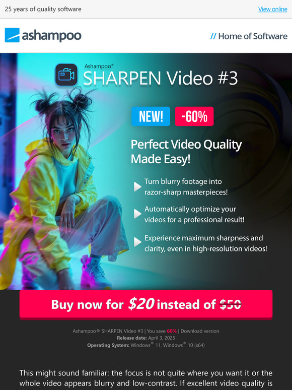 Out Now: 60% discount - Ashampoo SHARPEN Video #3