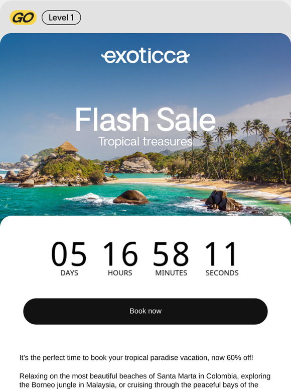 Flash Sale: 60% off tropical paradises