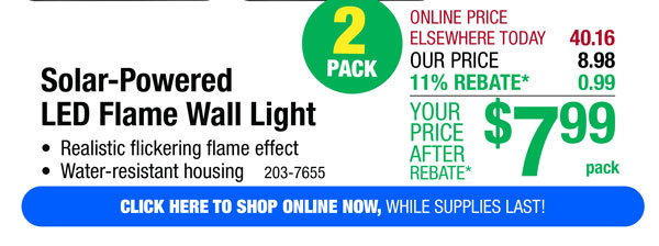 Solar-Powered LED Flame Wall Light - Free Shipping To Store!