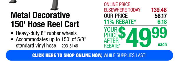 Metal Decorative 150' Hose Reel Cart - Free Shipping To Store!
