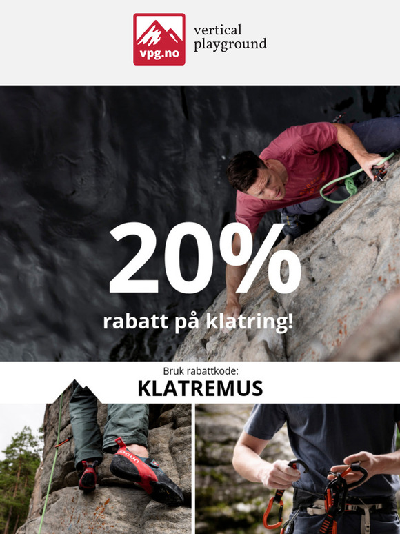 20% rabatt på klatreutstyr 🧗‍♀️🔥