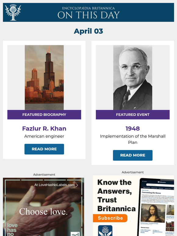 Implementation of the Marshall Plan, Fazlur R. Khan is featured, and more from Britannica
