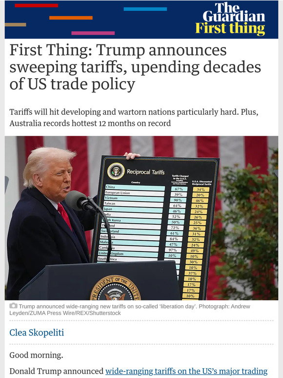 The Guardian: Trump announces sweeping tariffs, upending decades of US ...