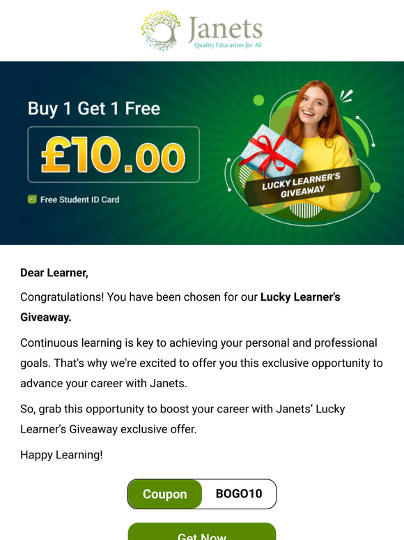 Congratulations Lucky Learner! A Special Giveaway is waiting for you.