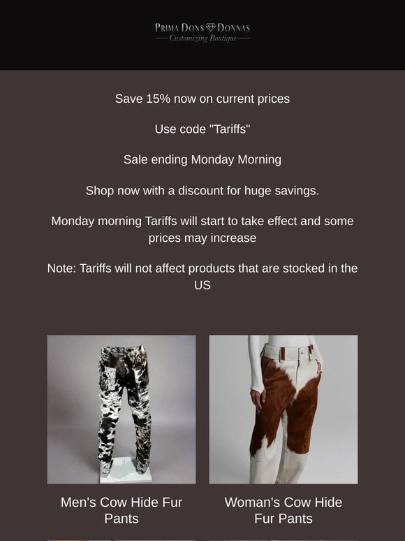 Save 15% now use code Tariffs