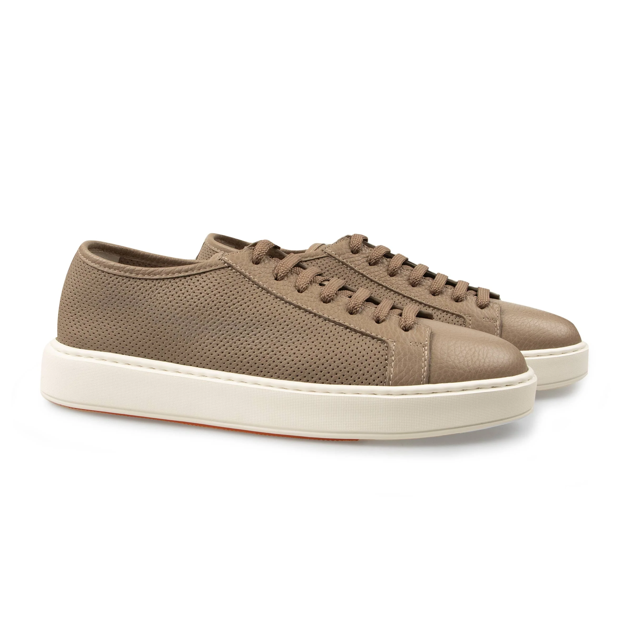 Image of Stone Beige Tumbled Leather Low-Top Sneaker