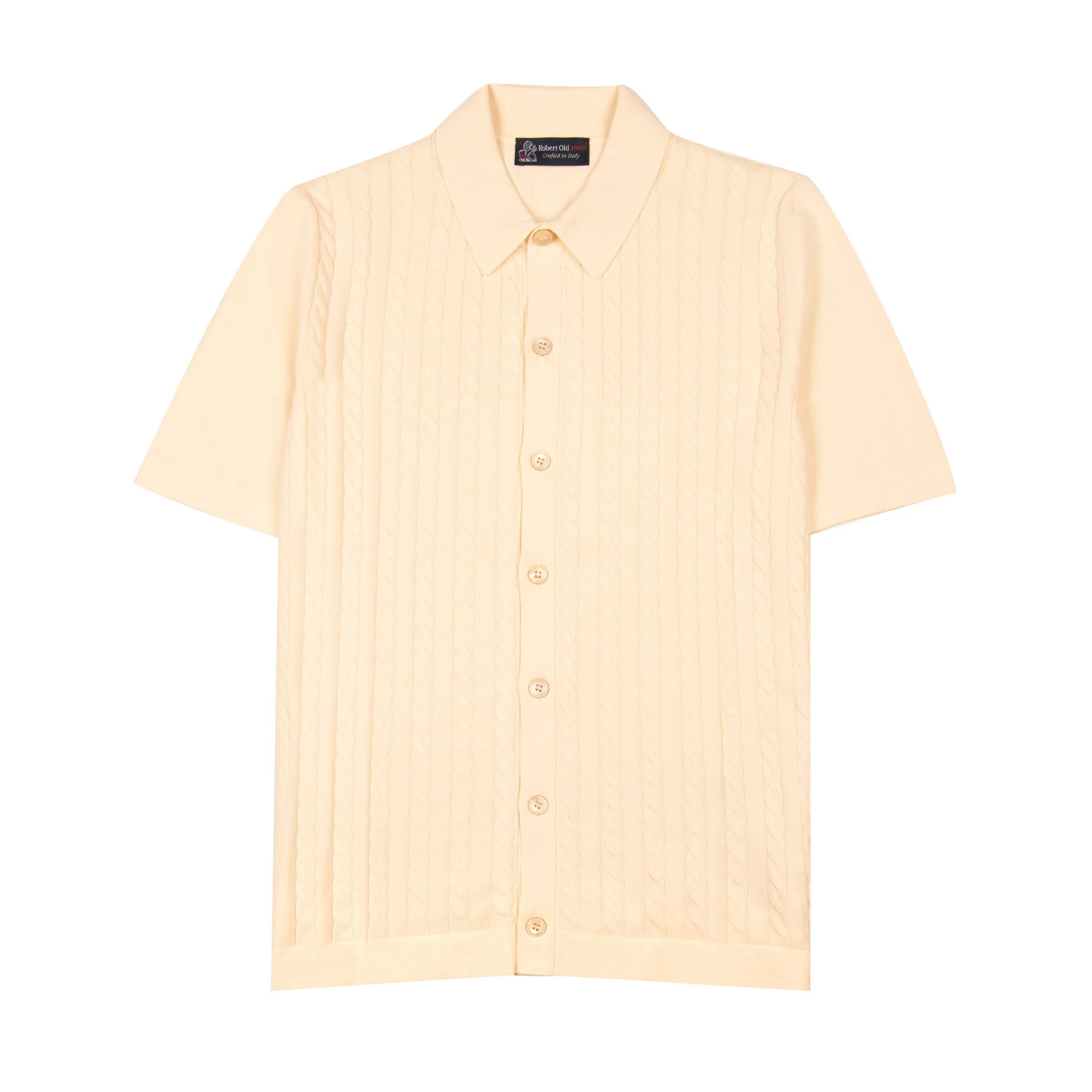 Image of Robert Old - Cream Cable Knit Cotton Polo Shirt