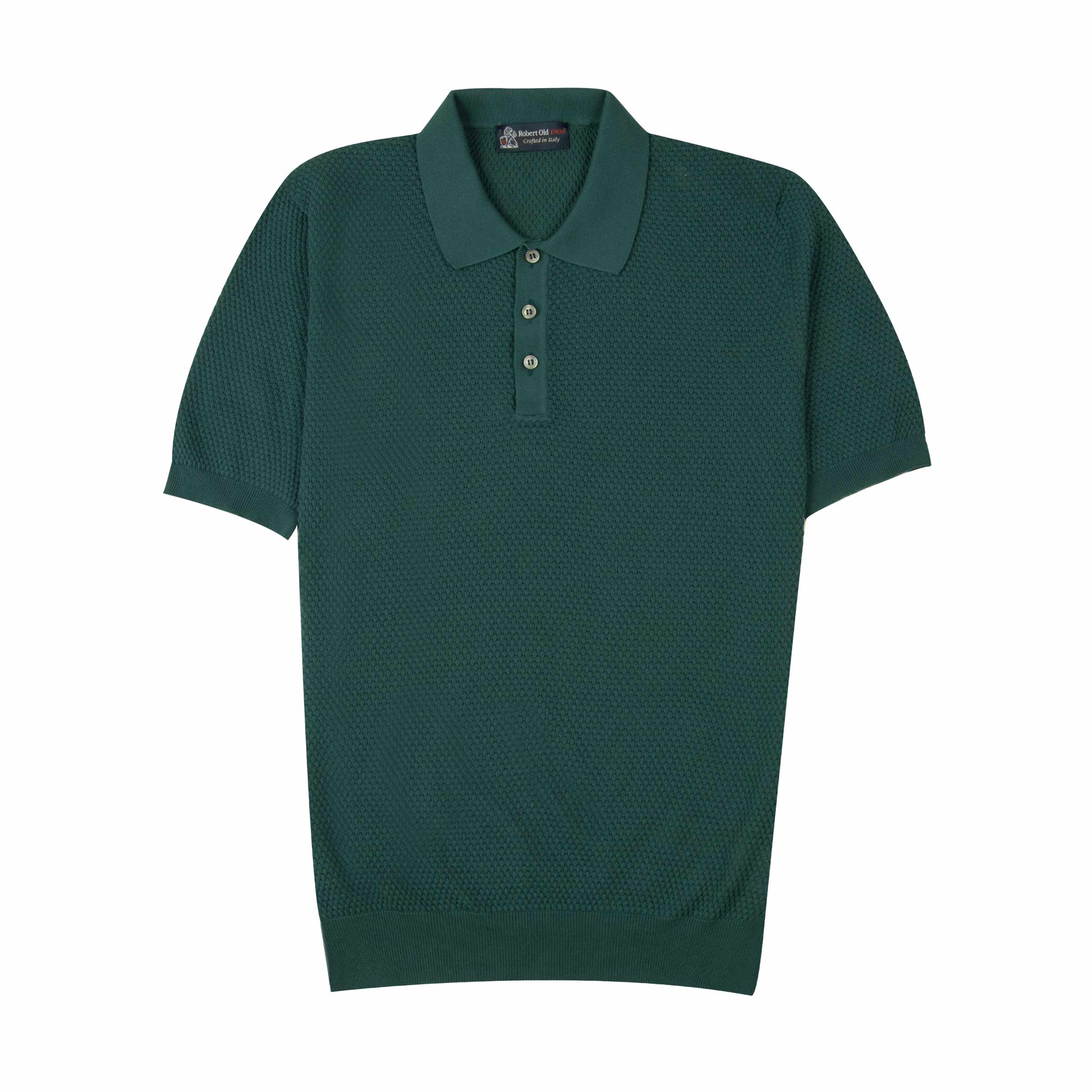 Image of Robert Old - Jade Green Cotton Knit Short Sleeve Polo
