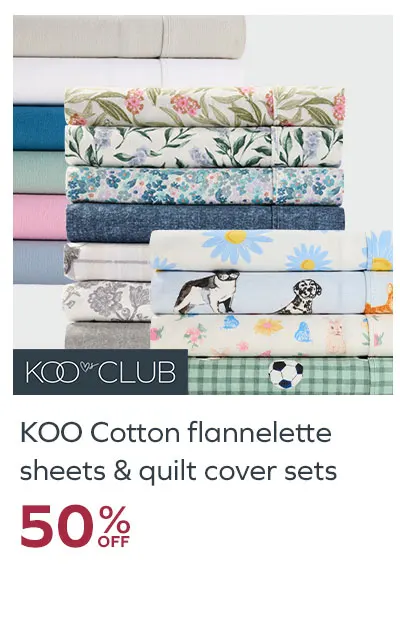50% off KOO Cotton Flannelette Bed Linen