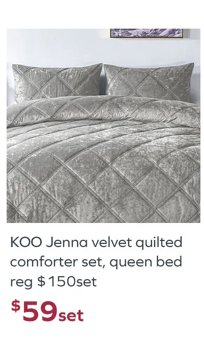 $59set KOO Jenna Velvet Quilted Comforter Set