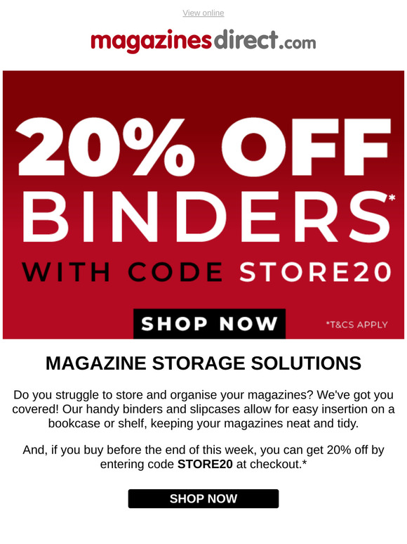20% off magazine storage solutions