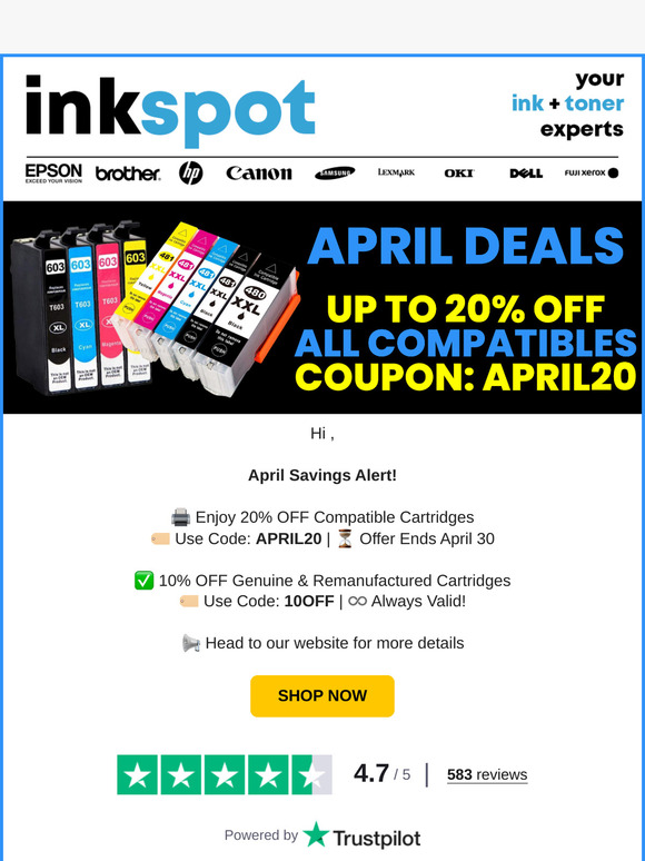 Save BIG this April: 20% off compatibles
