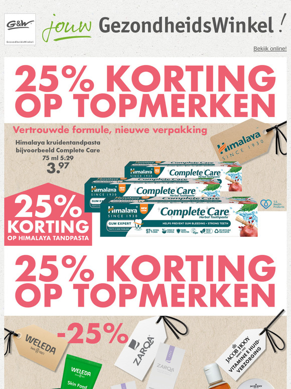 25% korting op topmerken ! Himalaya, Weleda, Zarqa en nog meer