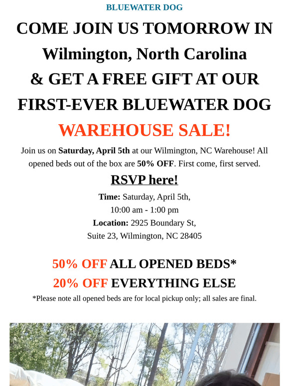 RSVP NOW for up to 50% OFF Tomorrow in Wilmington, NC! WAREHOUSE SALE 🎉