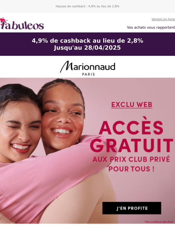 Marionnaud : en avril accès gratuit pour TOUS aux Prix Membres + 5€ offerts dès 49€ d’achat