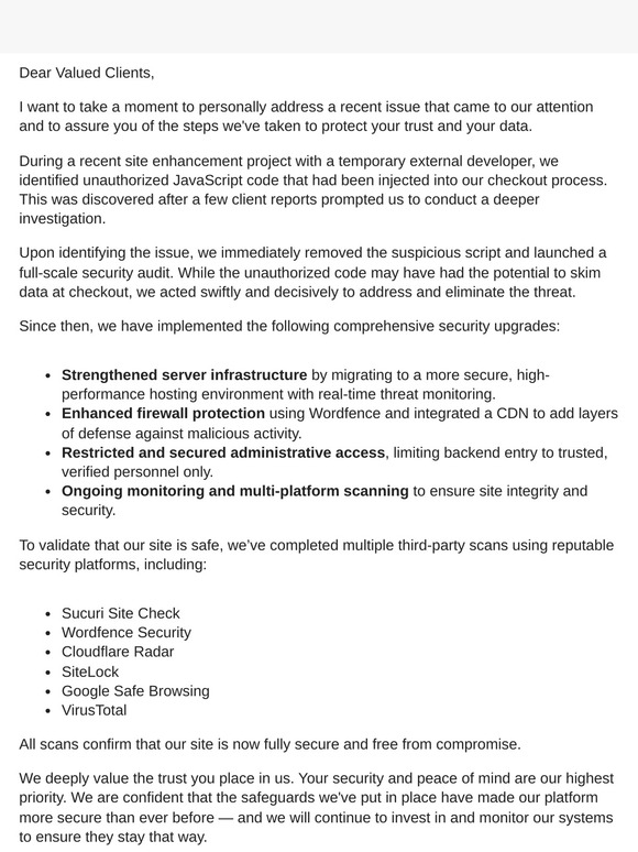 Update on Security Breach and Flower Friday Rescheduled!