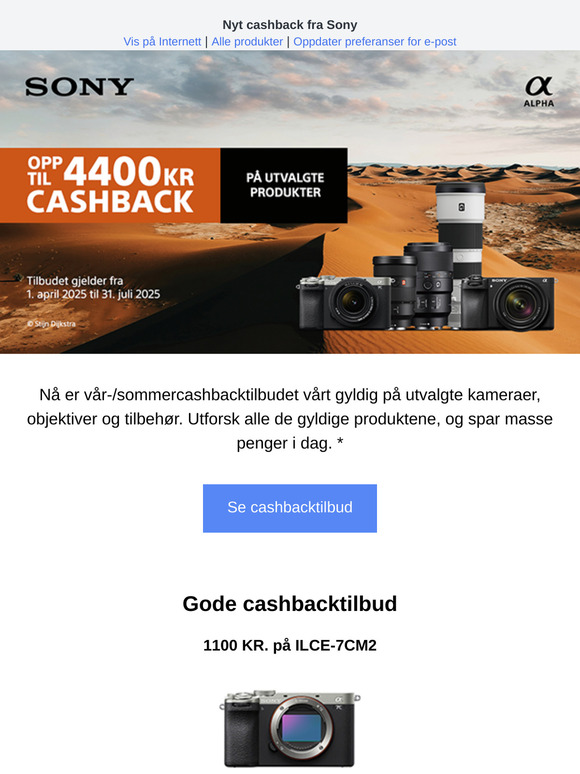 📷 Få opptil 4400 kr i cashback på utvalgte produkter fra Sony i sommer