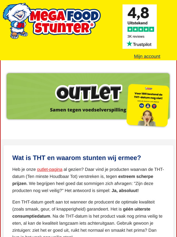 Bestrijd voedselverspilling én bespaar flink op je boodschappen met onze THT-outlet!