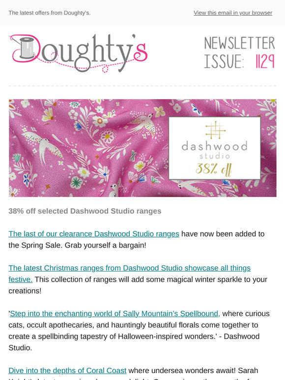 38% off more selected Dashwood Studio ranges + 50% off Fabric Freedom, just £4.99pm + V&A 'Crafts Of Tranquility' + Pembrokeshire Roadshow.