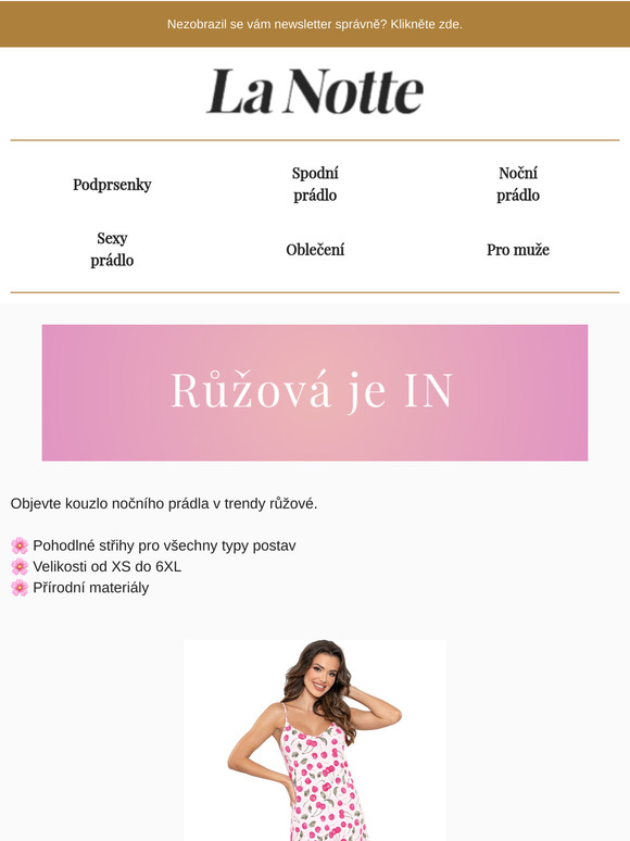 Nová kolekce košilek a pyžam. Nyní ve slevě. Růžová je IN!