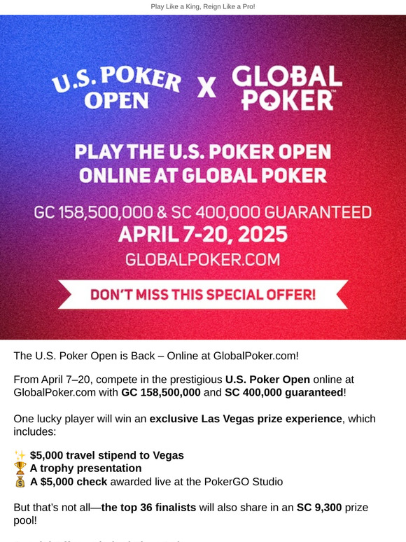 🏆 Play the U.S. Poker Open Online Starting Next Week! Special Offer Inside
