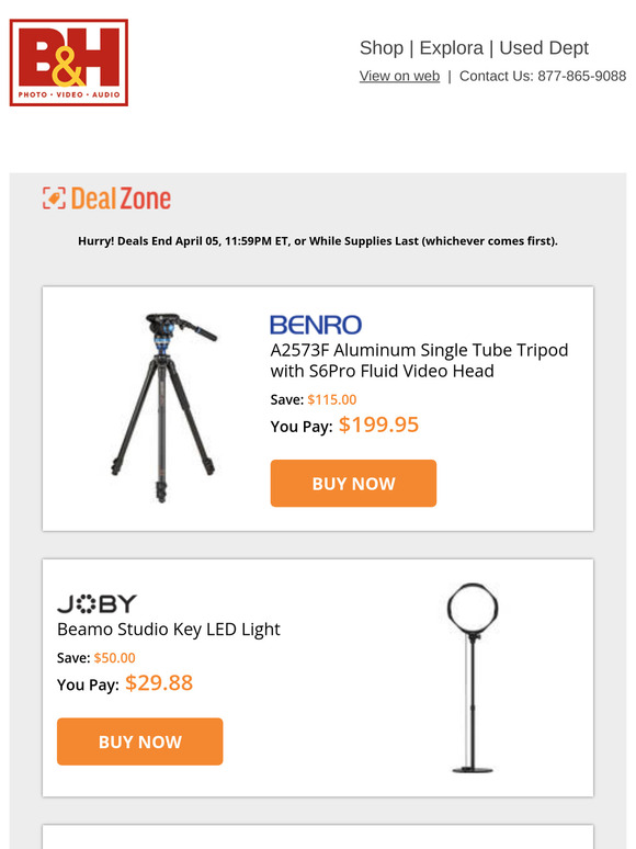 Today's Deals: 🔥$115.00 OFF! Benro Aluminum Single Tube Tripod w/ Fluid Video Head & More!