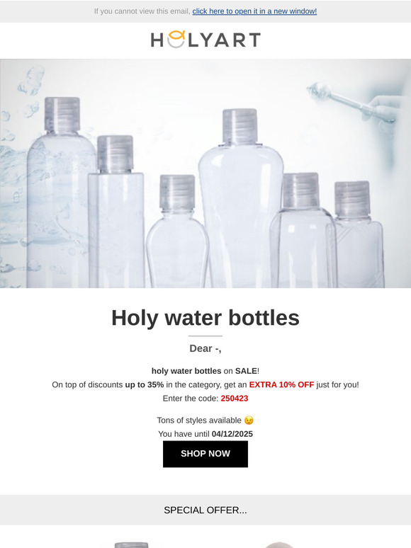 Dear —, holy water bottles -35% + EXTRA DISCOUNT