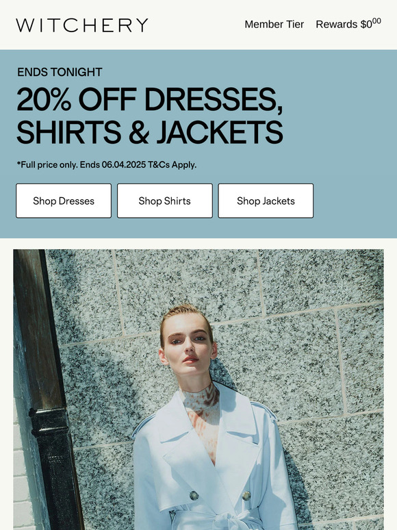 Ends Tonight – 20% Off Dresses, Shirts & Jackets