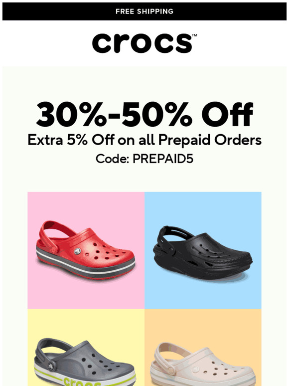 Get what you like! Shop at 30% - 50% Off on Crocs!