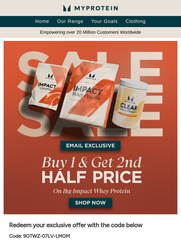 Impact Whey Protein: Buy 1 get 1 half price