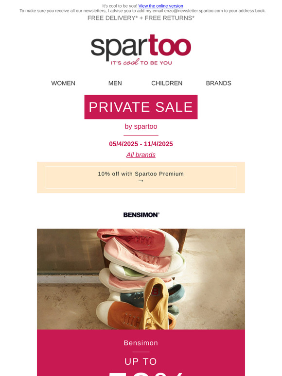 Treat yourself!✨ Up to 50% off Banana Moon, , Bensimon, Nike and Caprice with free delivery
