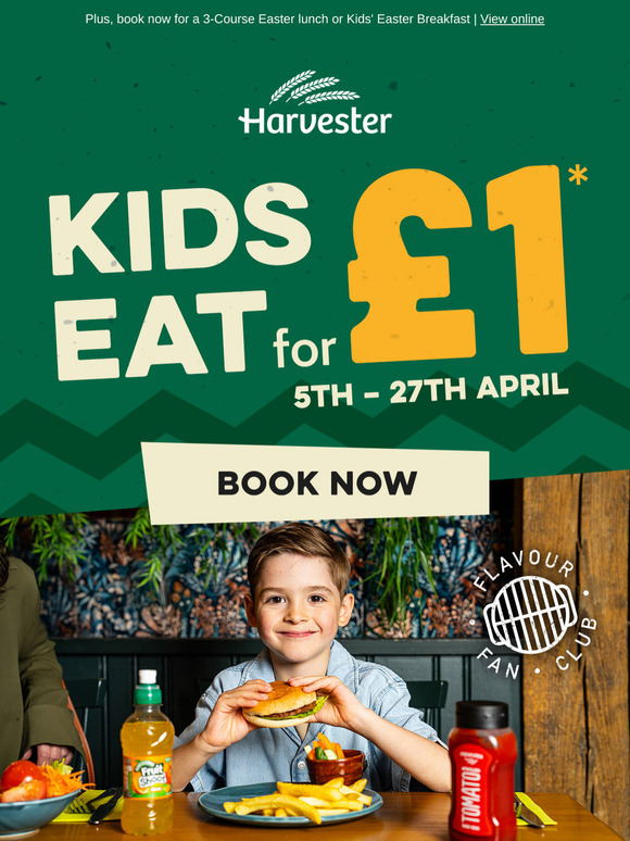 Harvester treats for less this Easter when Kids Eat for £1