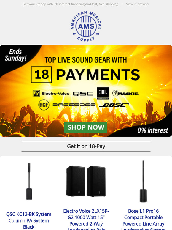 LAST CHANCE! 18-Pay Deals on Top Live Sound Gear Ends Sunday, Act Now!