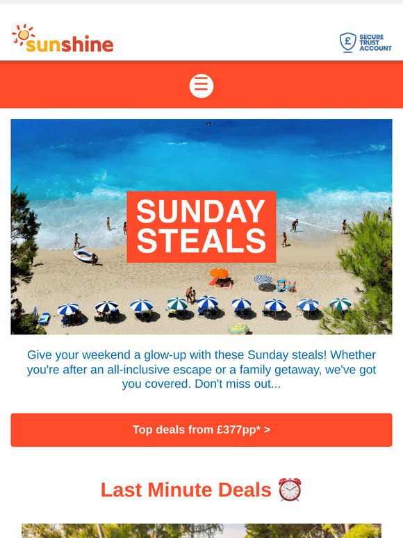 Sunday Steals from ONLY £272pp 🔥